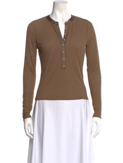 Pre-owned Veronica Beard V-neck Long Sleeve Polo In Brown