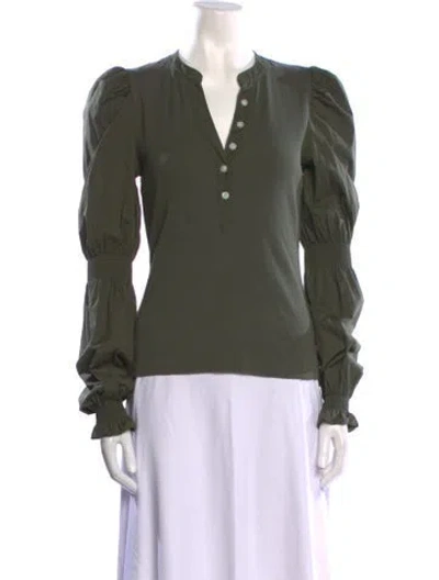 Pre-owned Veronica Beard V-neck Long Sleeve Polo In Green