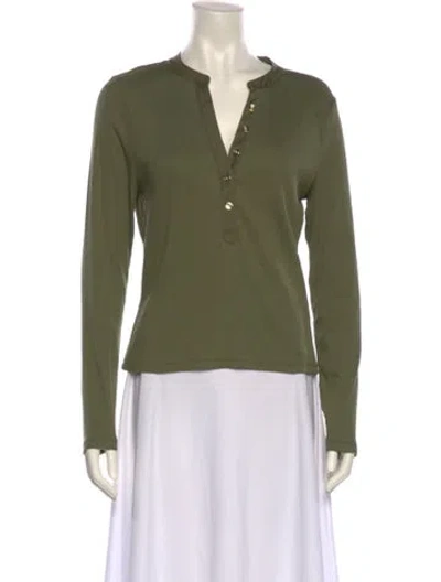 Pre-owned Veronica Beard V-neck Long Sleeve Polo W/ Tags In Green