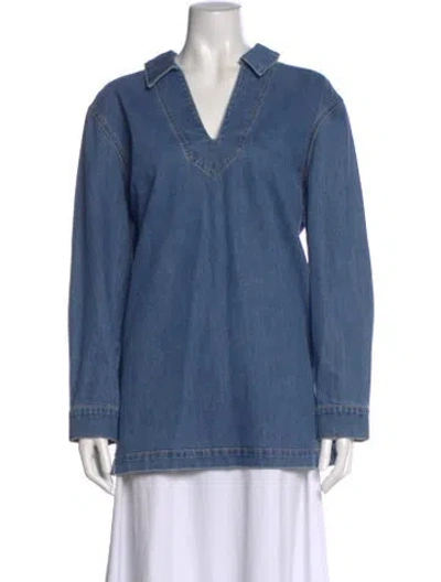 Pre-owned Veronica Beard V-neck Long Sleeve Top In Blue