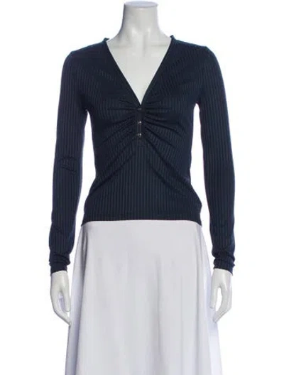 Pre-owned Veronica Beard V-neck Long Sleeve Top In Blue