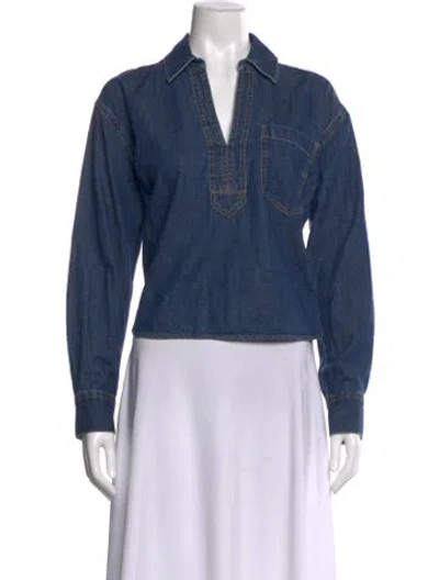 Pre-owned Veronica Beard V-neck Long Sleeve Top In Blue