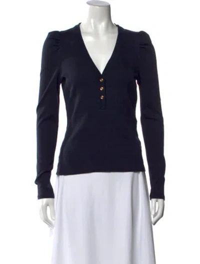 Pre-owned Veronica Beard V-neck Long Sleeve Top In Blue