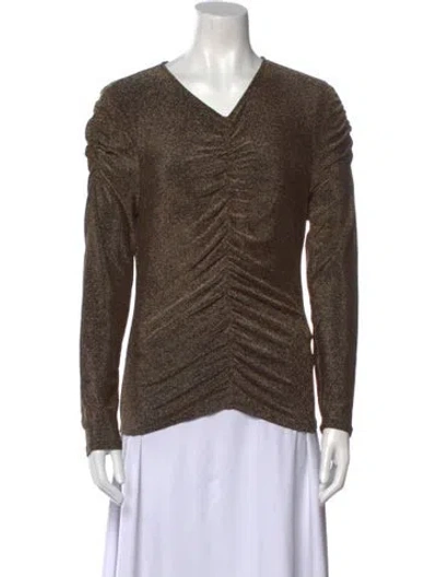 Pre-owned Veronica Beard V-neck Long Sleeve Top In Brown