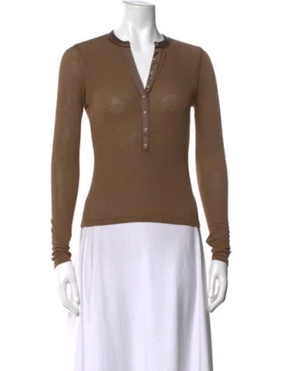 Pre-owned Veronica Beard V-neck Long Sleeve Top In Brown