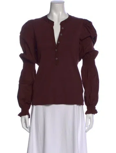 Pre-owned Veronica Beard V-neck Long Sleeve Top In Burgundy