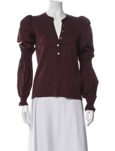 Pre-owned Veronica Beard V-neck Long Sleeve Top In Burgundy