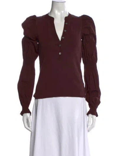 Pre-owned Veronica Beard V-neck Long Sleeve Top In Burgundy