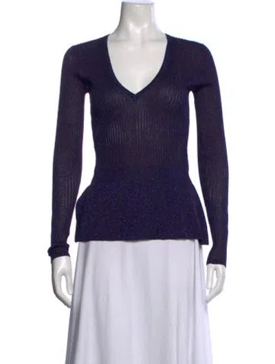 Pre-owned Veronica Beard V-neck Long Sleeve Top In Metallic/purple