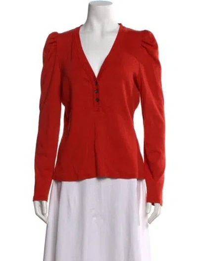 Pre-owned Veronica Beard V-neck Long Sleeve Top In Red