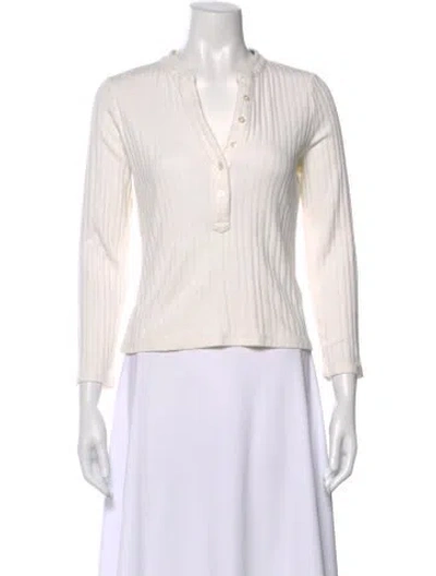 Pre-owned Veronica Beard V-neck Long Sleeve Top In White