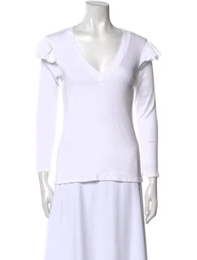Pre-owned Veronica Beard V-neck Long Sleeve T-shirt In White