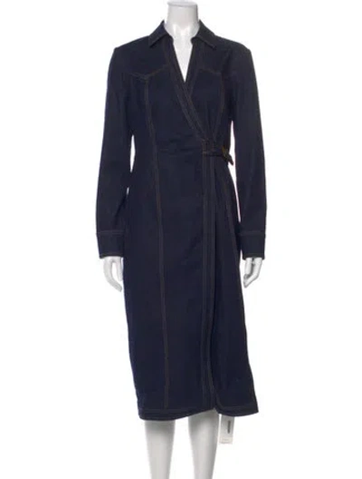 Pre-owned Veronica Beard V-neck Midi Length Dress In Blue