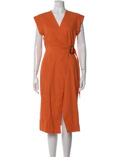 Pre-owned Veronica Beard V-neck Midi Length Dress In Orange