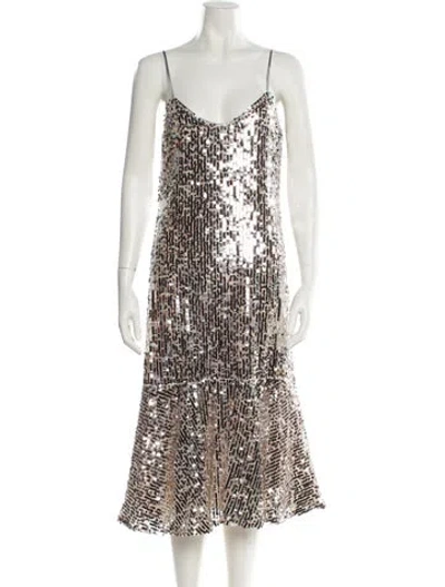 Pre-owned Veronica Beard V-neck Midi Length Dress In Silver
