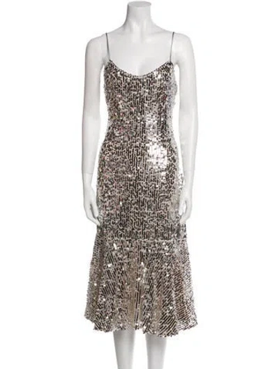 Pre-owned Veronica Beard V-neck Midi Length Dress In Silver