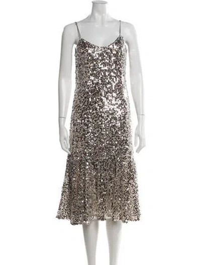 Pre-owned Veronica Beard V-neck Midi Length Dress In Silver