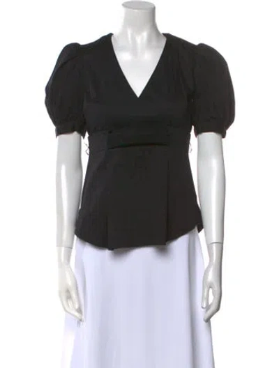 Pre-owned Veronica Beard V-neck Short Sleeve Blouse In Black