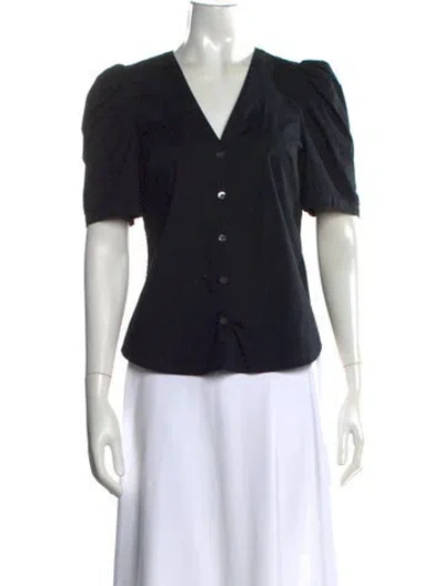 Pre-owned Veronica Beard V-neck Short Sleeve Blouse In Black