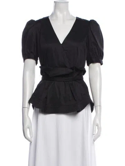 Pre-owned Veronica Beard V-neck Short Sleeve Blouse In Black