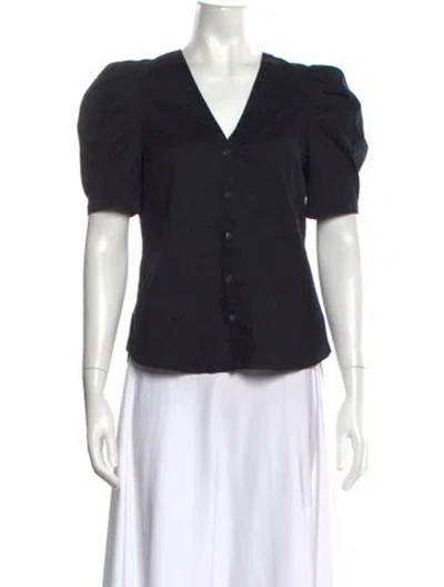 Pre-owned Veronica Beard V-neck Short Sleeve Blouse In Black