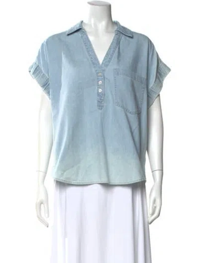 Pre-owned Veronica Beard V-neck Short Sleeve Blouse In Blue