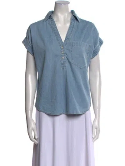 Pre-owned Veronica Beard V-neck Short Sleeve Blouse In Blue