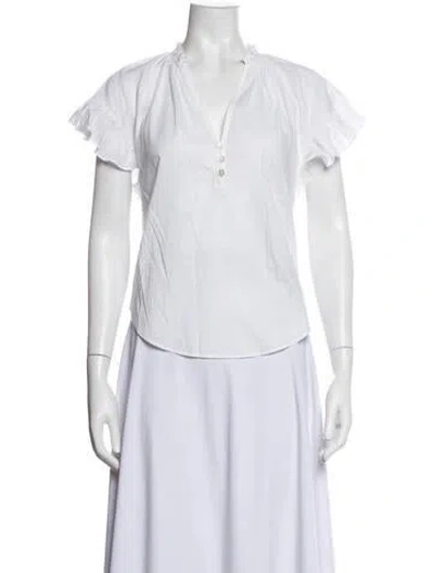 Pre-owned Veronica Beard V-neck Short Sleeve Blouse In Blue/white