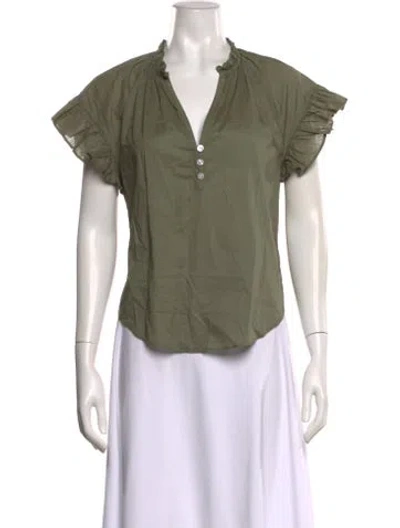 Pre-owned Veronica Beard V-neck Short Sleeve Blouse In Green