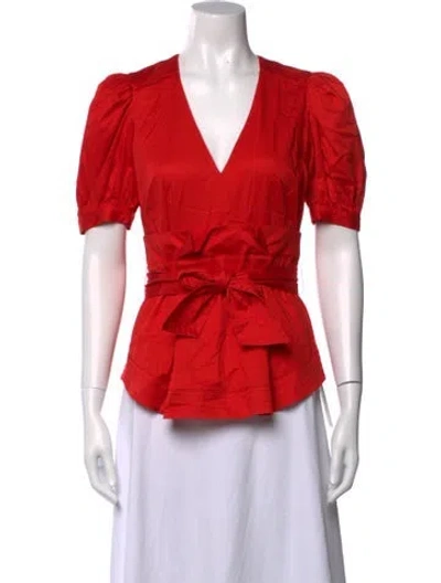 Pre-owned Veronica Beard V-neck Short Sleeve Blouse In Red