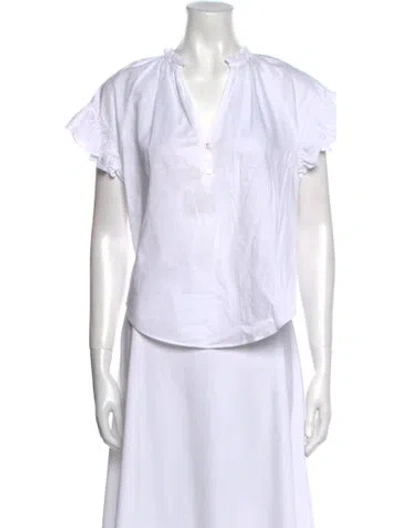Pre-owned Veronica Beard V-neck Short Sleeve Blouse In White