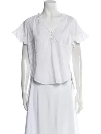 Pre-owned Veronica Beard V-neck Short Sleeve Blouse In White