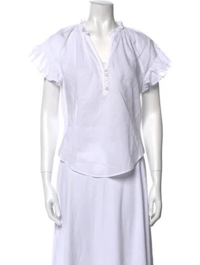Pre-owned Veronica Beard V-neck Short Sleeve Blouse In White