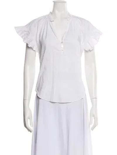 Pre-owned Veronica Beard V-neck Short Sleeve Blouse In White