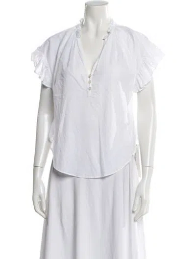 Pre-owned Veronica Beard V-neck Short Sleeve Blouse In White
