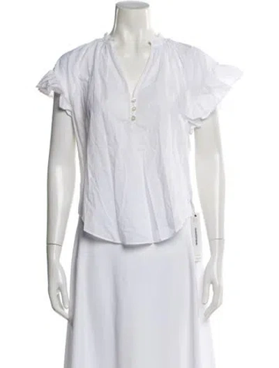 Pre-owned Veronica Beard V-neck Short Sleeve Blouse In White