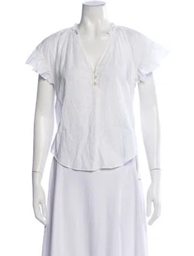 Pre-owned Veronica Beard V-neck Short Sleeve Blouse In White