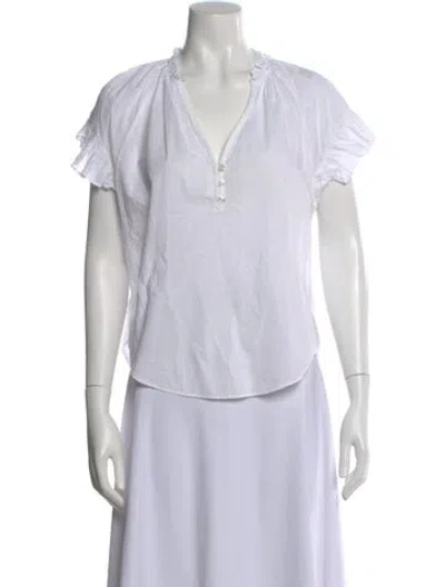 Pre-owned Veronica Beard V-neck Short Sleeve Blouse In White