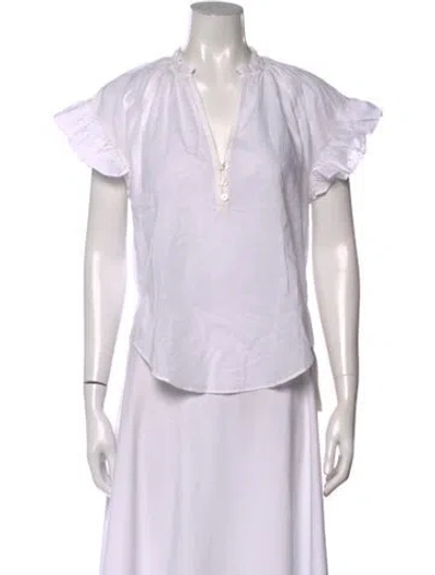 Pre-owned Veronica Beard V-neck Short Sleeve Blouse In White