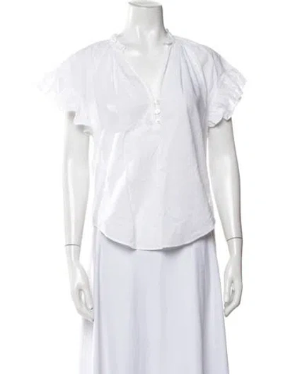 Pre-owned Veronica Beard V-neck Short Sleeve Blouse In White