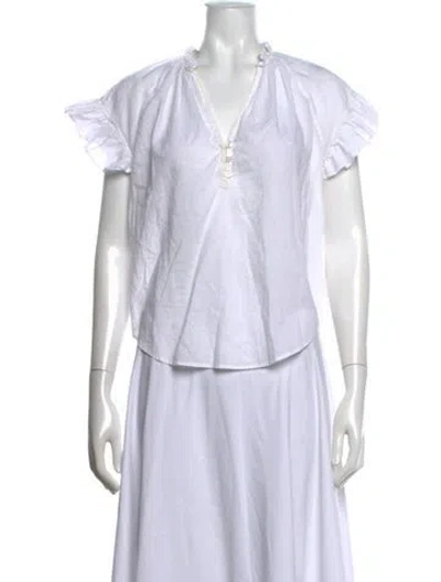 Pre-owned Veronica Beard V-neck Short Sleeve Blouse In White