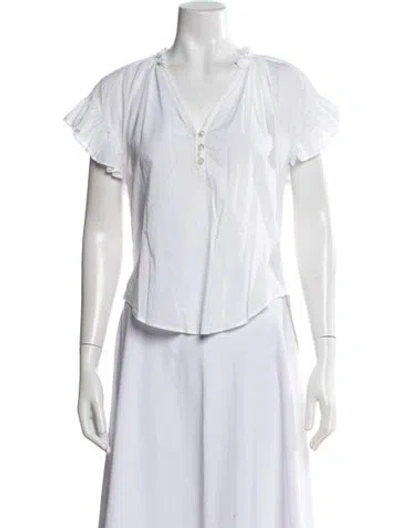 Pre-owned Veronica Beard V-neck Short Sleeve Blouse In White