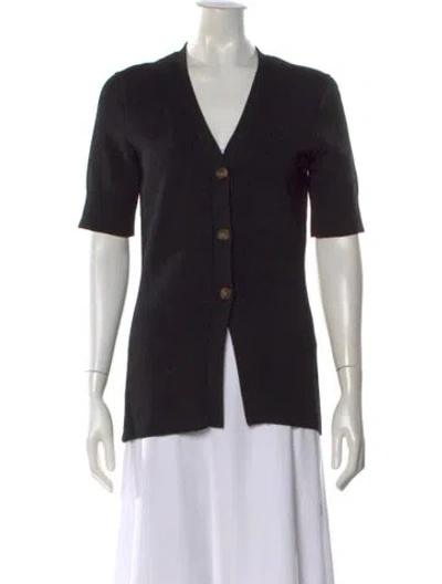 Pre-owned Veronica Beard V-neck Short Sleeve Button-up Top In Black