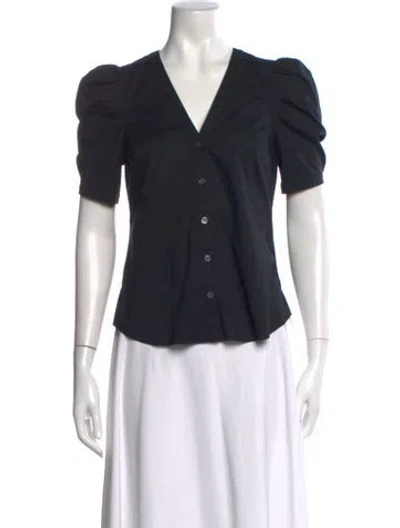 Pre-owned Veronica Beard V-neck Short Sleeve Button-up Top In Black