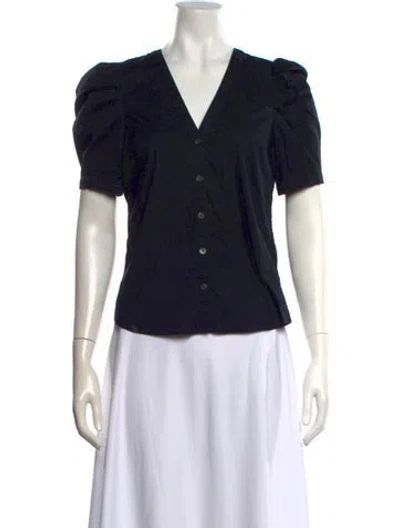 Pre-owned Veronica Beard V-neck Short Sleeve Button-up Top In Black