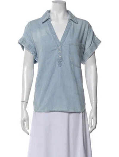 Pre-owned Veronica Beard V-neck Short Sleeve Button-up Top In Blue