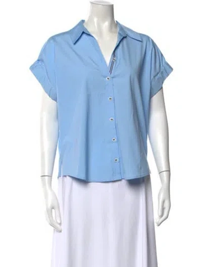 Pre-owned Veronica Beard V-neck Short Sleeve Button-up Top In Blue