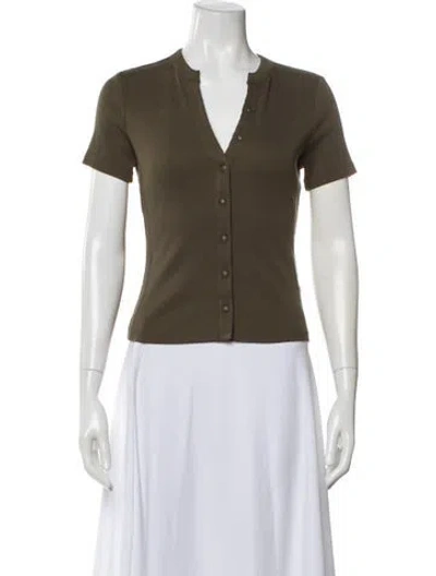 Pre-owned Veronica Beard V-neck Short Sleeve Button-up Top In Green