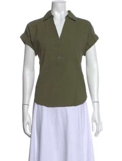 Pre-owned Veronica Beard V-neck Short Sleeve Button-up Top In Green
