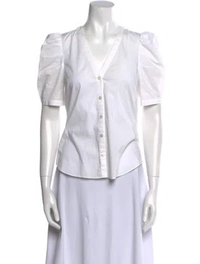 Pre-owned Veronica Beard V-neck Short Sleeve Button-up Top In White